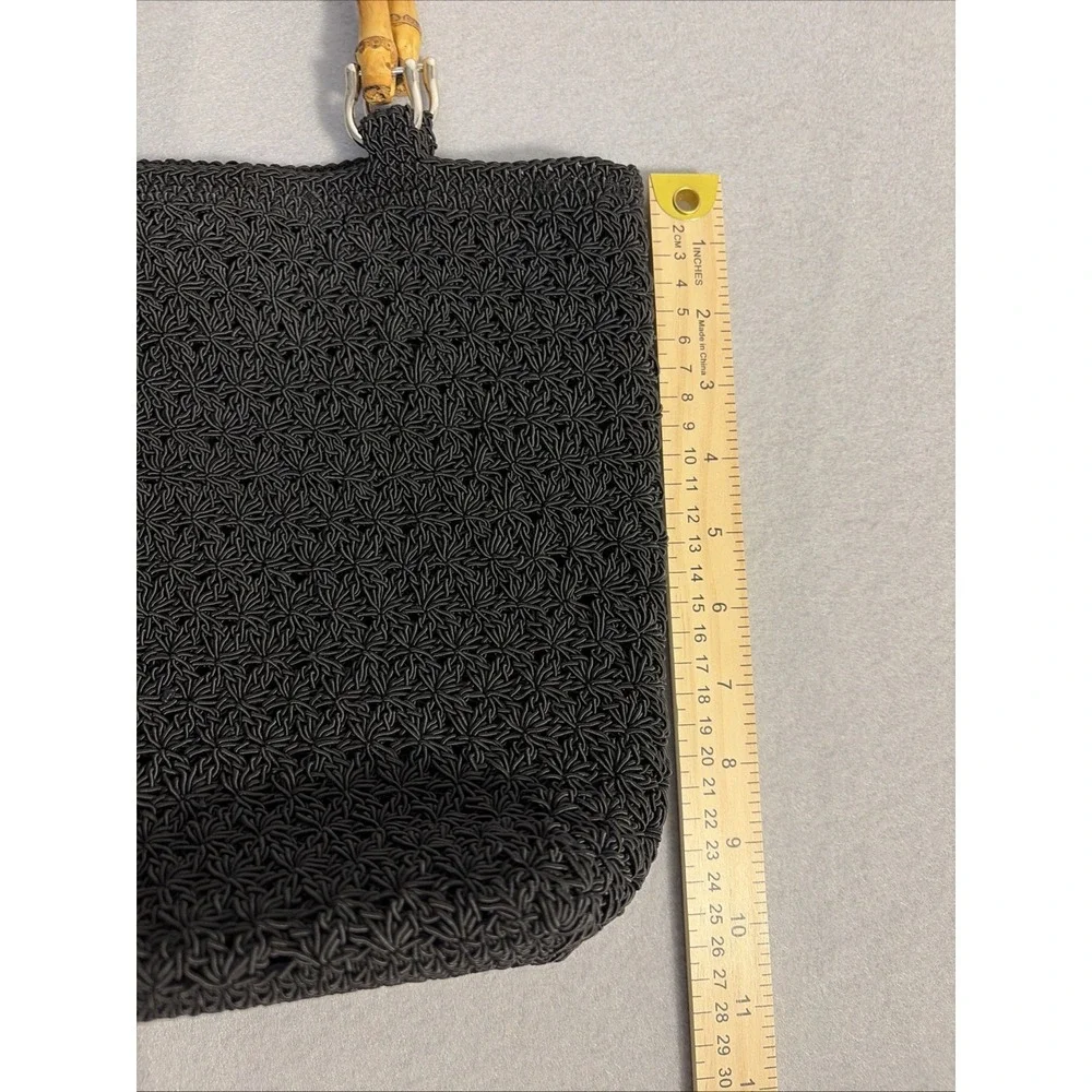 Black Woven Purse With Bamboo Handles, Slouchy Summer Boho